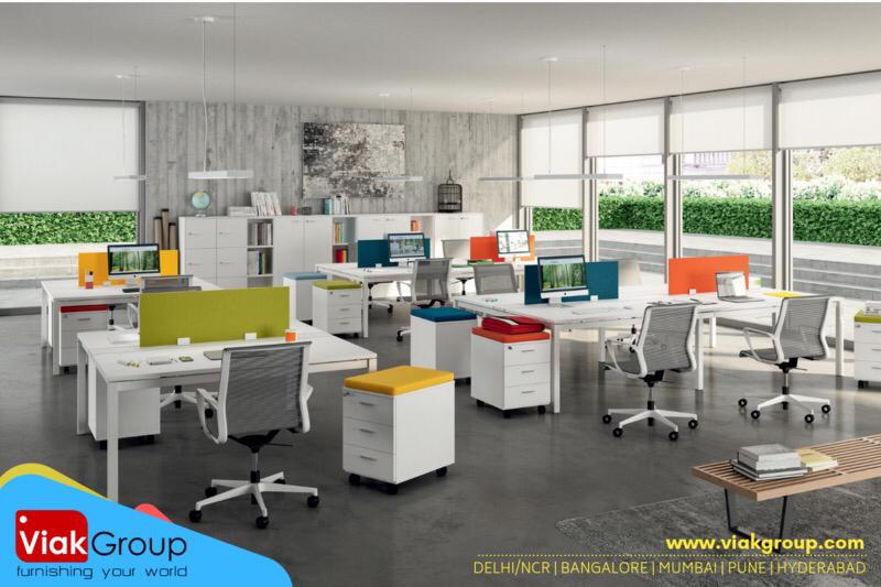 Bench Office Desk for 2 and 4 Persons with Optional Pedestal