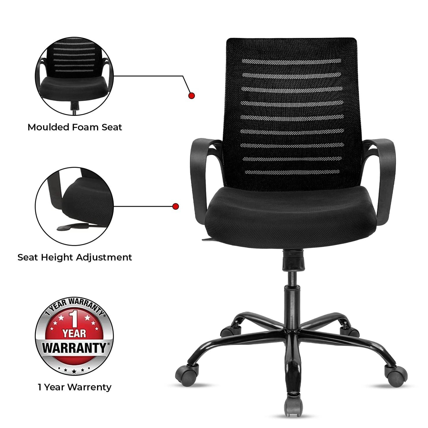 RC Modular Atom Basic Chair | Mid Back Mesh Ergonomic Home Office Desk Chair - Image 5